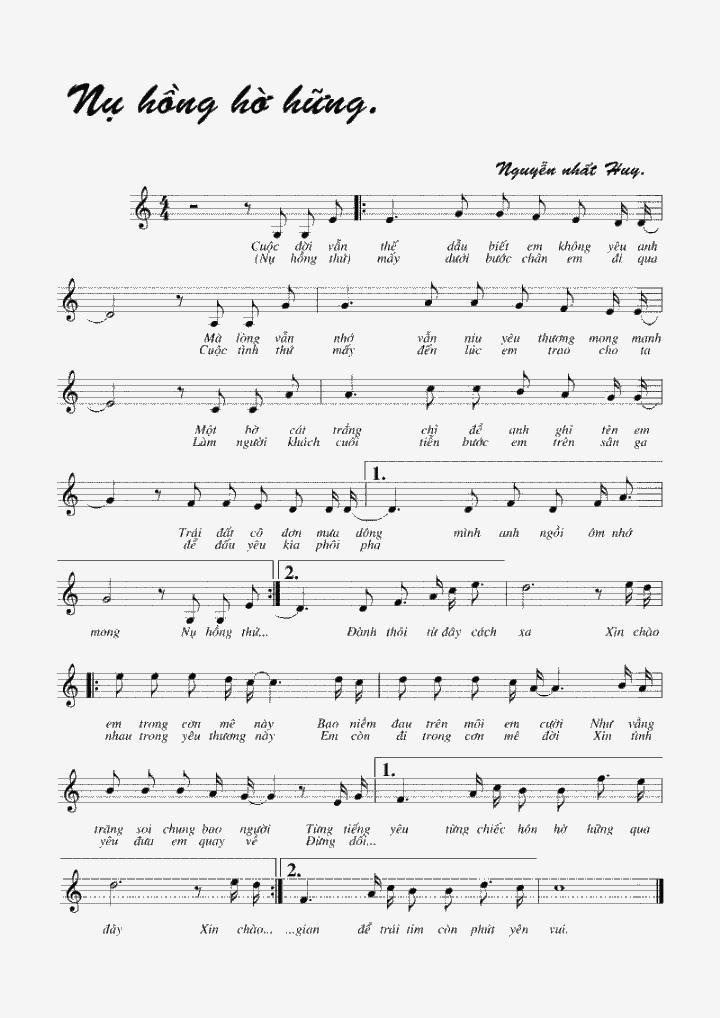 Sheet nhạc Nụ Hồng Hờ Hững